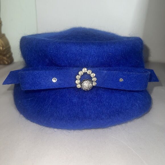 Vintage Women’s Henry Pollack Glenover 100% Wool Blue  Hat W/ Trim main image 7